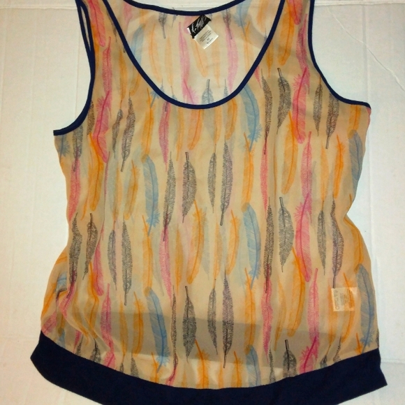 ☆Like New☆LORD & TAYLOR☆Juniors Neon Sheer Feather Print Tank☆So Pretty☆Medium - Picture 9 of 12